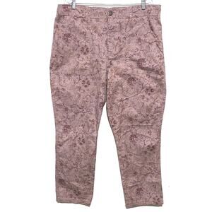 Knox Rose Floral Pink Jeans XL 38 Straight Leg High Rise Elastic Waist Boho NWT